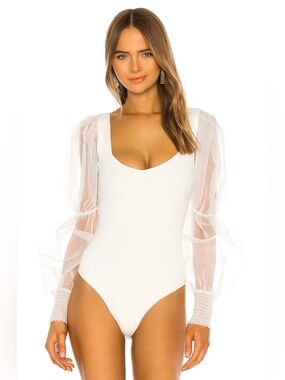 NBD
BODY BLAINE  Sheer Puff Sleeve White Bodysuit